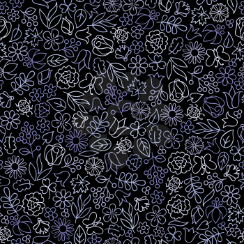 Flower, leaves, berry icons. Floral fall seamless pattern. Nature icon background