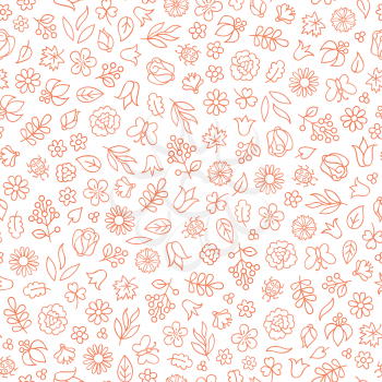 Flower icon seamless pattern. Floral leaves, flowers white texture. Summer Nature background