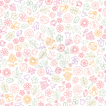Flower icon seamless pattern. Floral leaves, flowers. Summer ornamental background