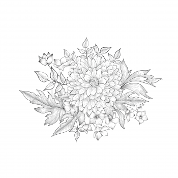 Floral bouquet. Flower engraving retro greeting card design