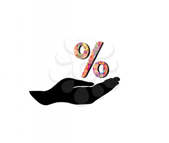 Percentage sign in hand silhouette. Sale percent icon