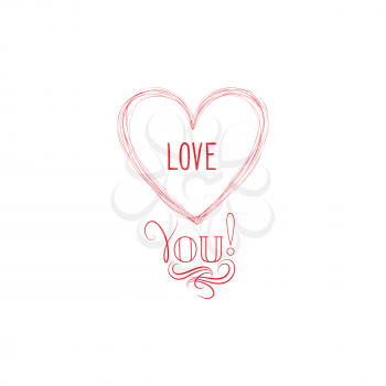 Love heart calligraphic drawn gift card. Valentine's holiday greeting