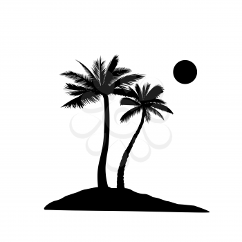 Palm tree silhouette. Summer holiday nature background. Beach resort skyline view. 