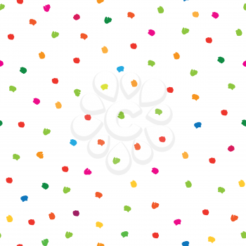 Abstract seamless pattern with hand drawn polka dot. Ornamental multicolor white background. Spot wallpaper design