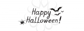 Halloween greeting card. Holiday background with lettering, flying bat