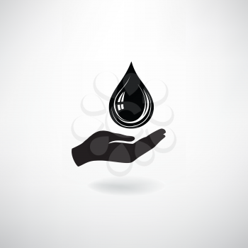 Drop icon in hand silhouette. Save water symbol