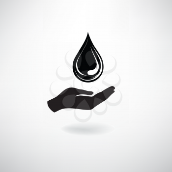 Drop icon in hand silhouette. Save clean water symbol