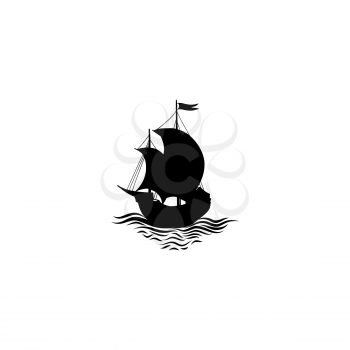 Sailing ship silhouette. Retro transport icon. Travel cruisedesign. Boat sign