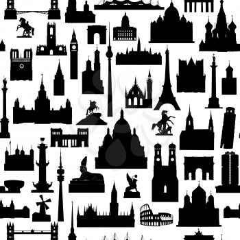 Travel world landmarks seamless pattern. Travel sight icon tile background
