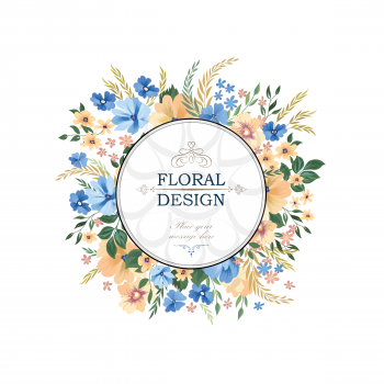 Floral frame pattern. Flower circle border background. Greeting card design with flowers.