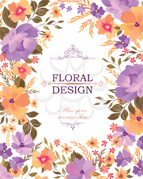 Floral frame pattern. Flower bouquet background. Greeting card design with flowers.