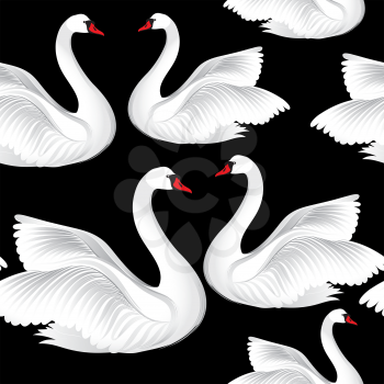 White birds seamless pattern. Wildlife background. Swimming swans tile ornament