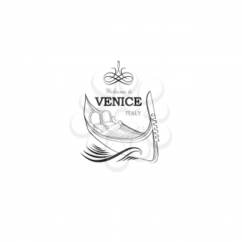 Venice city symbol. Tourist venetian landmark gondola. Travel Italy icon.