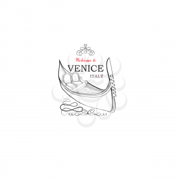 Venice city symbol. Tourist venetian landmark gondola. Travel Italy icon.
