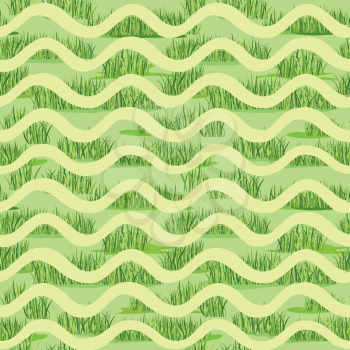 Abstract wave grass lush seamless pattern. Summer holiday background. Nature wallpaper