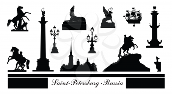 St. Petersburg city symbol set, Russia. Tourist landmark icon collection. Russian famous place in Saint-Petersburg