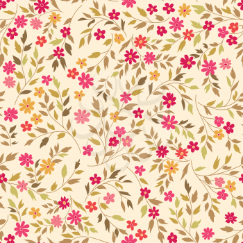 Floral seamless pattern with flowers and leaves. Ornamental background. Floral decor design