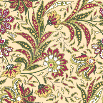 Floral pattern. Flourish tiled oriental ethnic background. Arabic ornament with fantastic flowers and leaves. Wonderland motives of the paintings of ancient Indian fabric patterns.