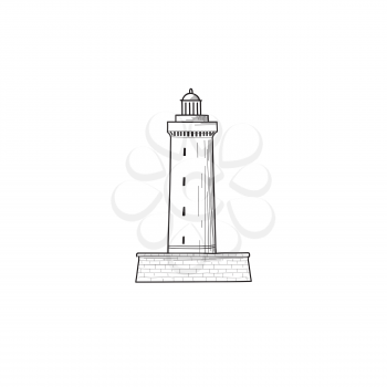 Lighthouse icon. Hand drawn sketch symbol of lighthouse tower. Line art travel sign