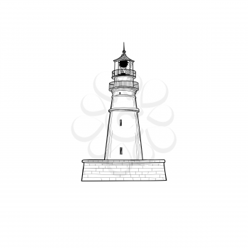 Lighthouse icon. Hand drawn sketch symbol of lighthouse tower. Line art nutical sign