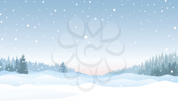 Christmas background. Snow winter landscape. Retro Merry Christmas snowy skyline. Winter nature holiday snowfall view.