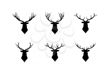Deer head silhouette. Wild animal reindeer drawn collection