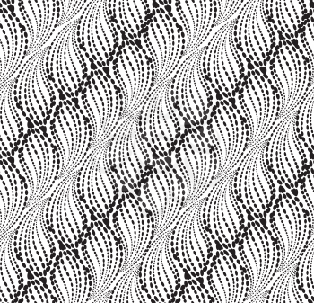 Wavy line dotted seamless pattern. Stylish floral texture with leaves. Abstract dot tiling background