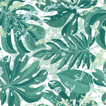 Tropcal palm leaves seamless pattern. Beautiful floral background. Summer nature wallpaper.