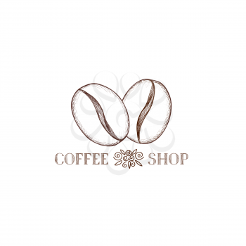 Coffee bean icon. Hand drawn doodle sketch vector symbol of coffee shop
