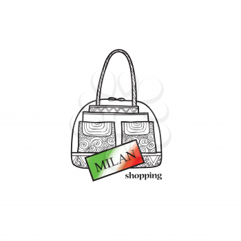 Italy travel sign. Milan city shopping label. Shop bag italian symbol. Fashion icon. 