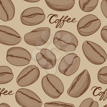 Coffee seamless pattern. Coffee beans hand-drawn sketch. Hot drink background