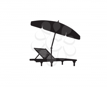 Deckchair umbrella summer beach holiday symbol silhouette. Chaise longue, parasol icon isolated. Sunbath beach resort symbol of the holidays