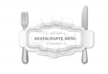 Cutlery set. Restaurante menu card template with fork and knife icon design elements. Dining eating symbol set. 