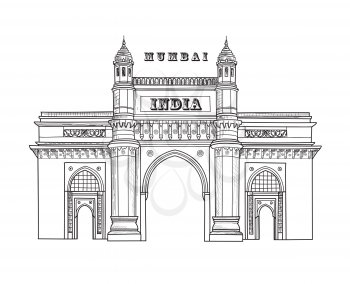 Mumbai city icon. Architectural symbol of Mumbai. Gateway of India. Indian architecture. Indian famous travel plalce.
