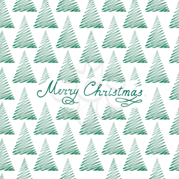 Christmas greeting card. Winter holiday background with christmas tree and lettering Merry Christmas