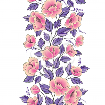 Floral background. Flower rose bouquet seamless decorative garland border. Flourish spring floral greeting card frame design