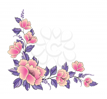 Floral background. Flower rose bouquet decorative garland border. Flourish spring floral greeting card frame design. Ornamental floral corner in different style.
