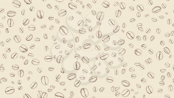 Drawn coffee bean seamless pattern background. Pattern with falling coffee beans. Food doodle sketch background