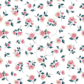 Floral seamless pattern. Flowers with leaves ornamental background. Flourish nature garden texture