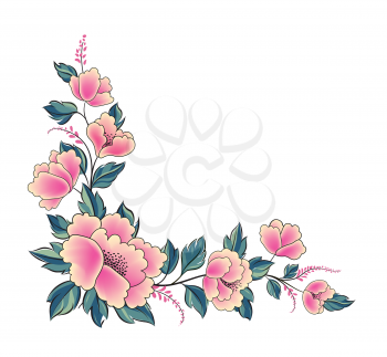 Floral background. Flower rose bouquet  decorative garland border. Flourish spring floral greeting card frame design. Ornamental floral corner in different style. 