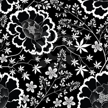 Floral seamless pattern. Flower background. Flourish ornamental summer wallpaper with flowers in chinese oriental style.