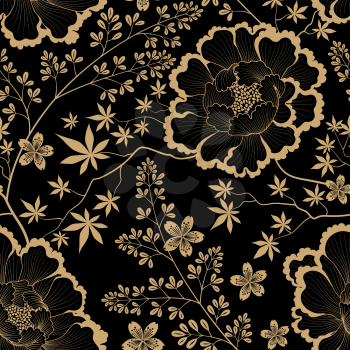 Floral pattern. Flower seamless background. Flourish ornamental garden wallpaper in retro oriental style