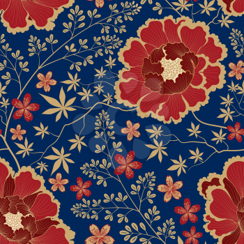 Floral pattern. Flower seamless background. Flourish ornamental garden wallpaper in retro eastern oriental style
