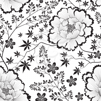 Floral seamless pattern. Flower background. Flourish ornamental tile wallpaper with flowers in far east oriental style.