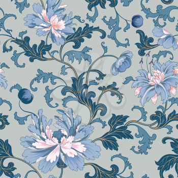 Floral pattern. Flower seamless background. Flourish ornamental garden wallpaper in retro oriental style