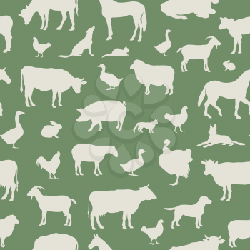 Livestock seamless pattern. Farm animals background. Farm animals silhouette vector set.