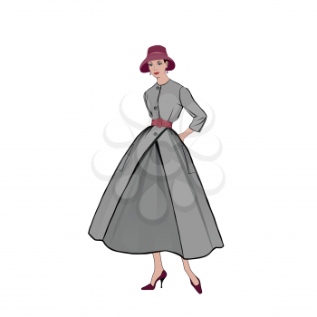 Retro fashion dressed woman (1950's 1960's style): Stylish young lady in vintage clothes. Autumn Fashion party silhouettes from 60s.