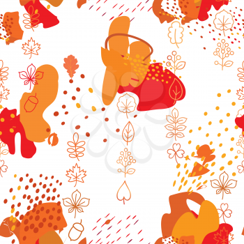 Autumn leaves seamless pattern. Leaf icon set in ornamental tile background. Fall nature backdrop in eastern style.