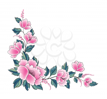 Floral background. Flower rose bouquet  decorative garland border. Flourish spring floral greeting card frame design. Ornamental floral corner in different style. 
