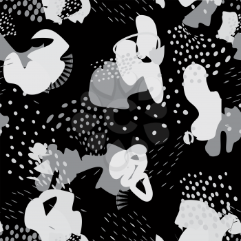Abstract chaotic blots modern pattern. Seamless geometrical backdrop with dots and abstract shapes of splashes of paint
